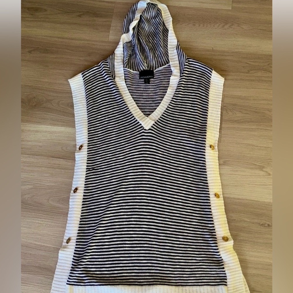 Cynthia Rowley Stripe V-Neck Nautical Coverup LG Navy White NWOT Tunic Top Dress